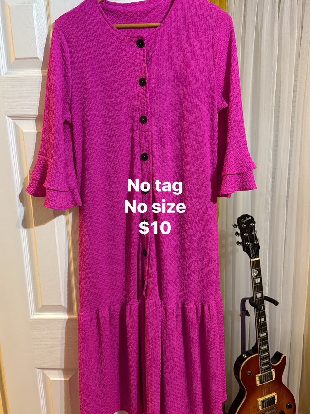 Women's Fuchsia Button-Front Tiered Dress